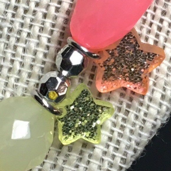 OshKosh Bgosh Necklace Silver Star Transluscent Pink Yellow Purple Green Glitter - Picture 4 of 6